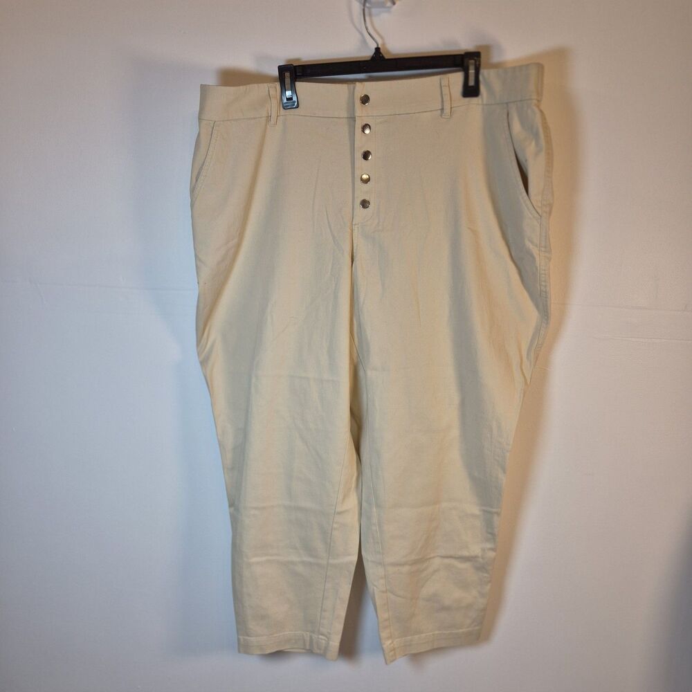 Bar III Women's Casual Pants Size 24W Back Ekastic Waist Snap Closure Cream